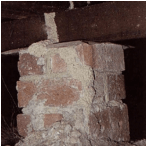 Brick stumps that represents termites and white ants home inspection.