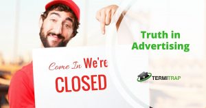 Image header that says "Truth in Advertising" with a man carrying a signage as the featured image of the "truth in advertising" blog.