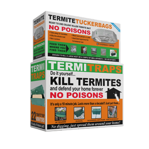2 Boxes namely TemiTraps and Termite Tuckerbags as the Complete Termite System Package.